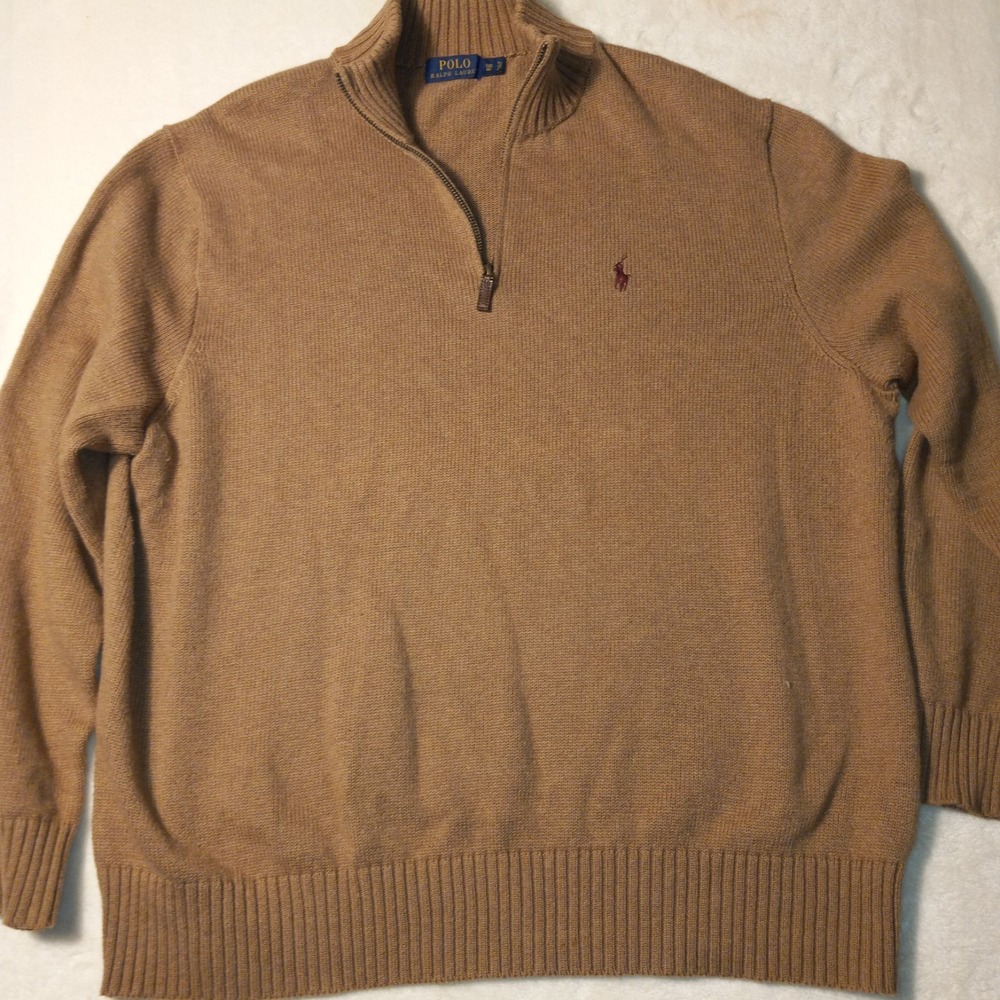 Polo Ralph Lauren Mens Size 1XB Big Pullover Sweater 1/4 Zip BROWN Long Sleeve